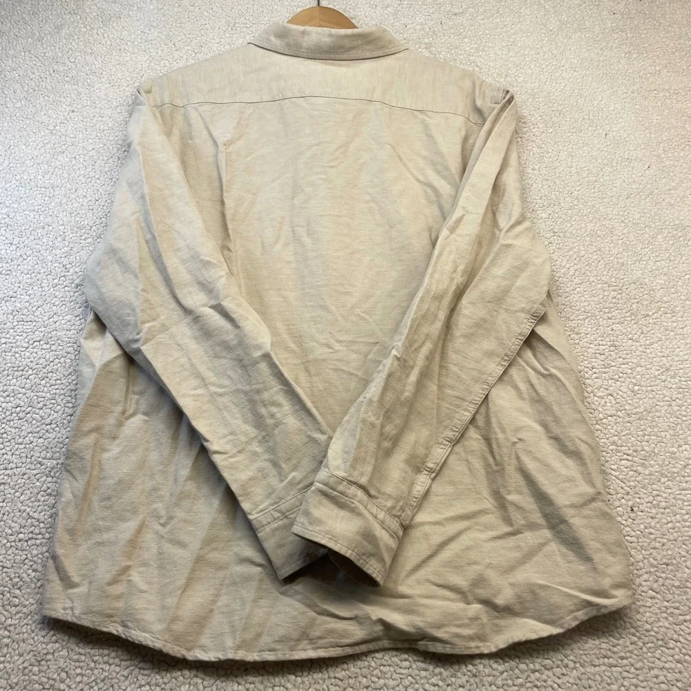 Banana Republic Shirt Mens L Beige Linen Cotton Untucked Fit Long Sleeve Casual